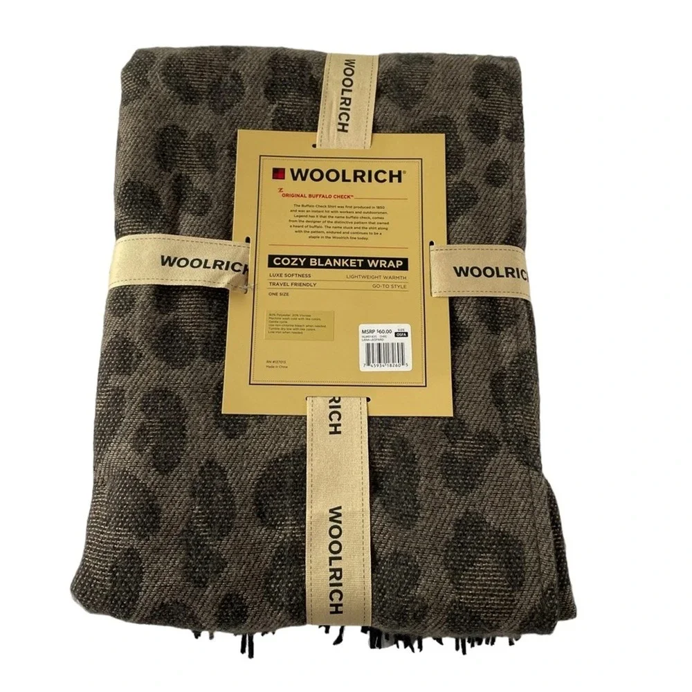 Woolrich Women's Cozy Blanket Wrap Leopard Print Fringe Shawl Poncho‎ OSFA